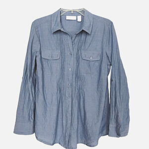 Chico's Blouse Blue Button up Lightweight  Size 1 ( 8-10 )